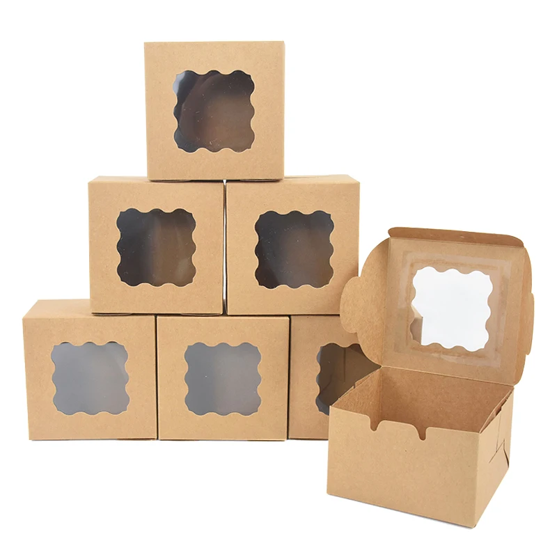 5Pcs White Square Cake Boxes with Clear Window, Cardboard Bakery Gift Boxes for Cake, Cupcakes, Pastry, Cookies, Muffins, Wedding Birthday Baby Shower Dessert Packaging Supplies