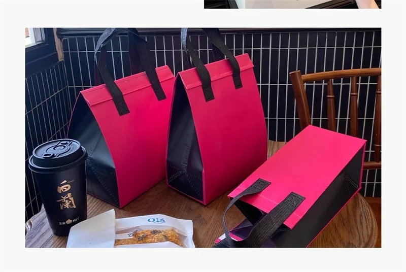 10pcs Pink Non-Woven Insulated Tote Bags – Reusable Fabric Pouches for Food, Drinks, Lunch, Grocery, Delivery, Picnic, Keep Warm or Cold, Portable Thermal Storage Carrier for Work, School, Travel 8