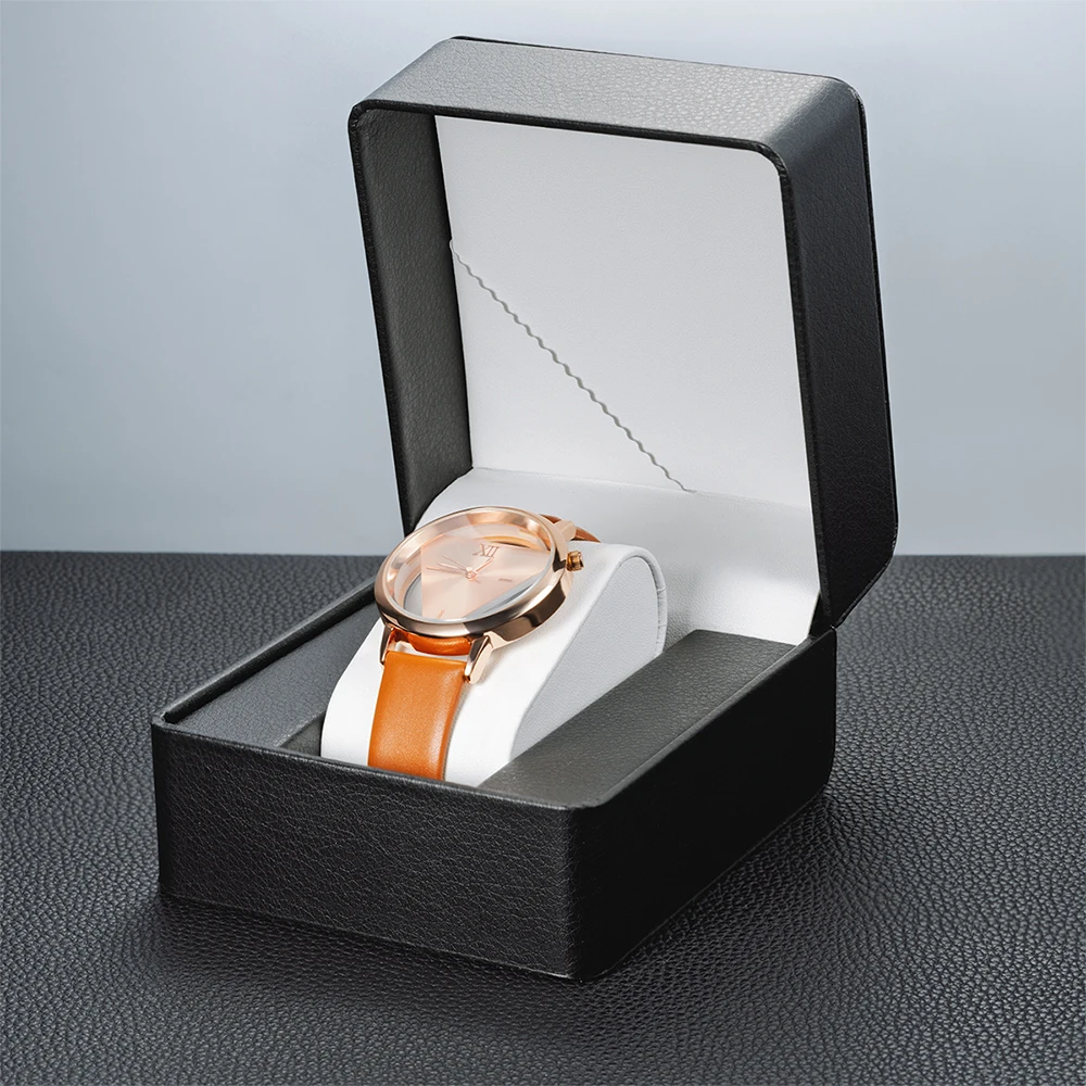 Black Single Watch Gift Box with Soft Pillow, PU Leather Wristwatch Case Organizer for Men, Clamshell Design Watch Holder, Elegant Protective Storage Box for Travel, Home, and Gift Presentation - 图片 10