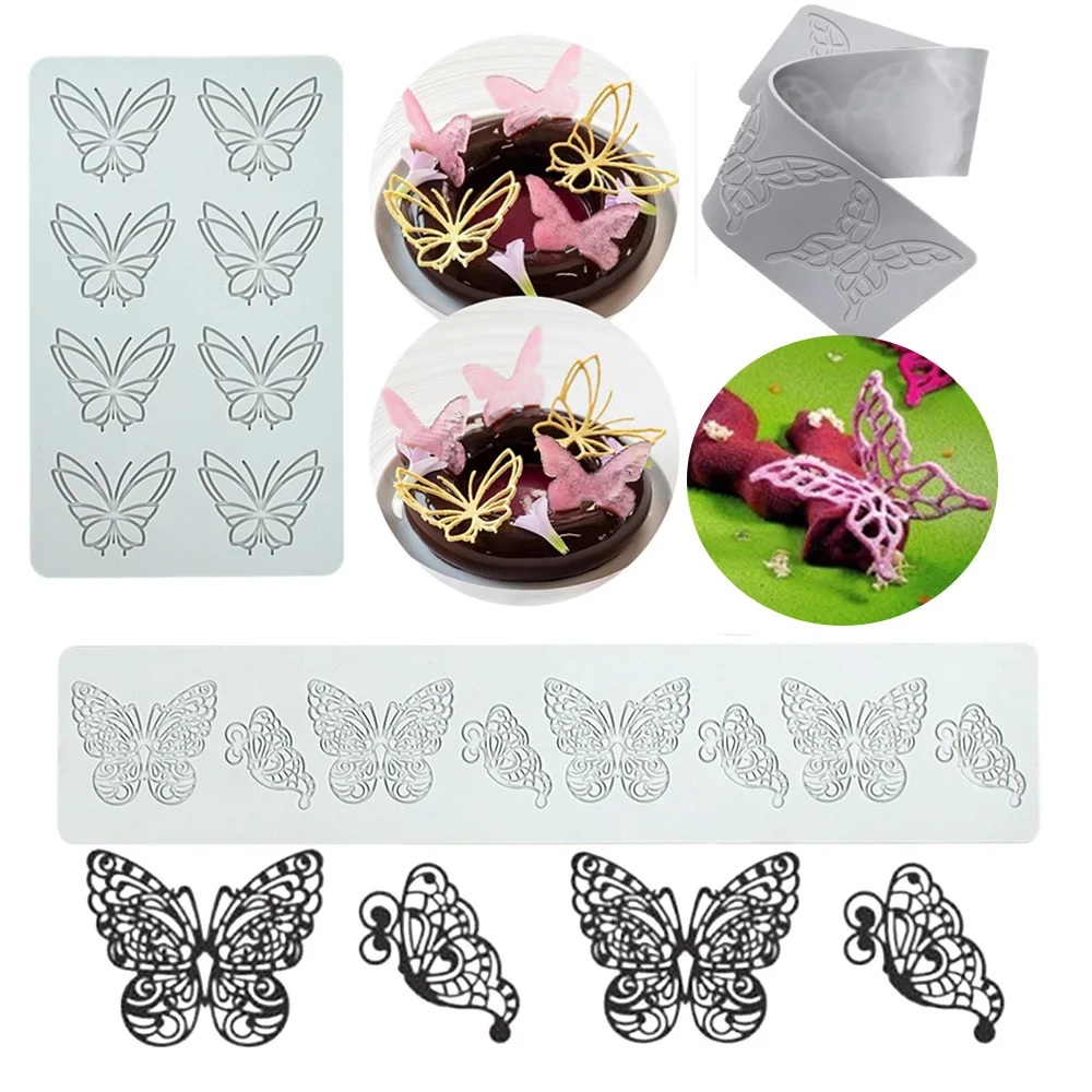 Butterfly Style Silicone Lace Pad for Sugar Flipping DIY Leaf Chocolate Thin Crisp Dessert Cake Decorating Tool Fondant Pastry Cupcake Cookie Baking Mold Kitchen Craft Tray