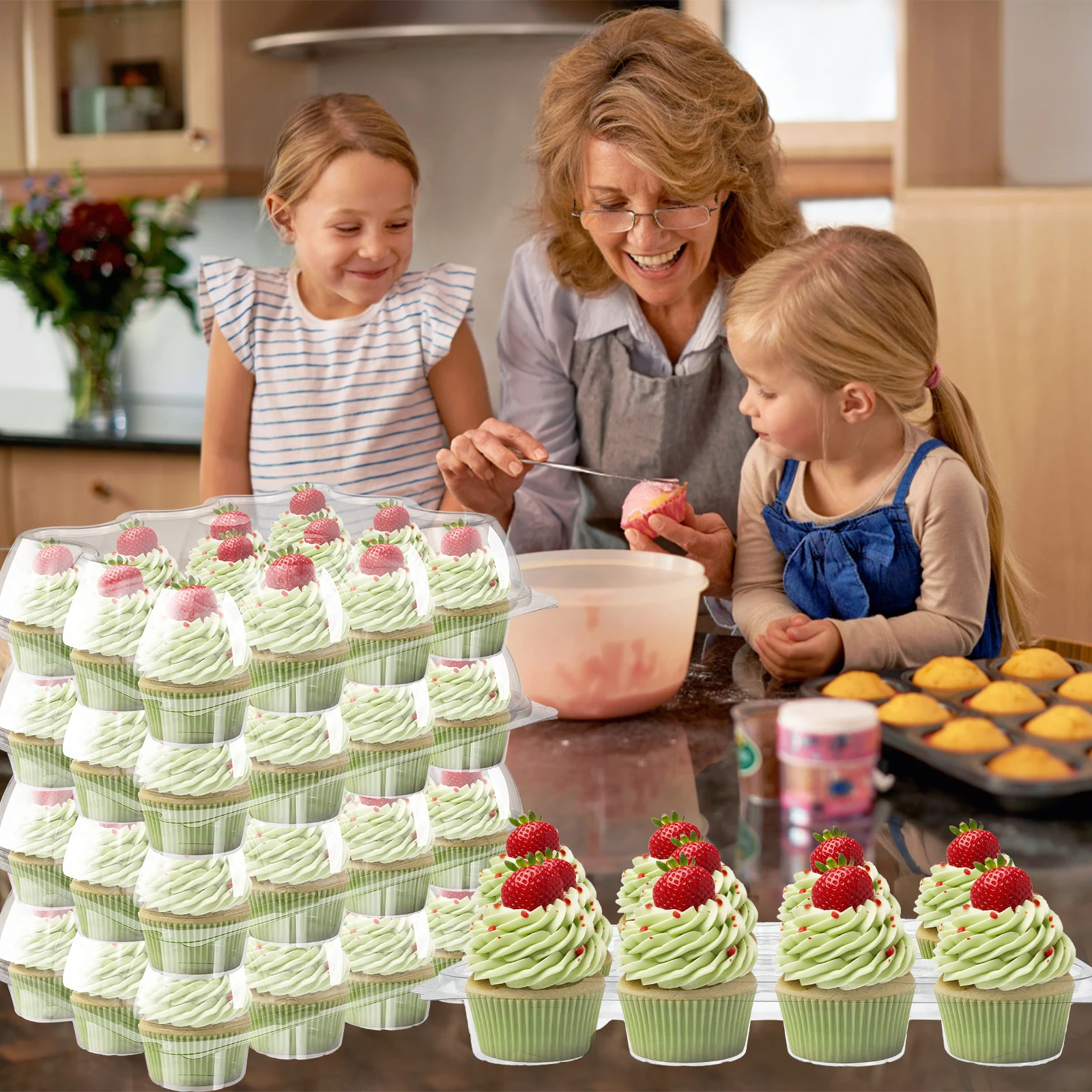 12/24Pcs 12-Hole Clear Plastic Cupcake Containers with Detachable Lids, Stackable Food-Grade Cake Boxes, Transparent Cupcake and Muffin Holders for Party, Wedding, Birthday, Bakery, and Event Supplies - 图片 6