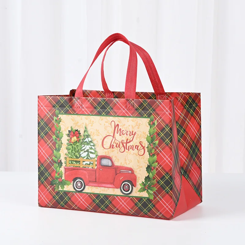 New Plaid Christmas Candy Gift Bags | Cute Santa Claus & Snowman Pattern Non-Woven Handbag | Waterproof Reusable Holiday Gift Packaging Tote for Xmas Party Supplies Decorations - 图片 34