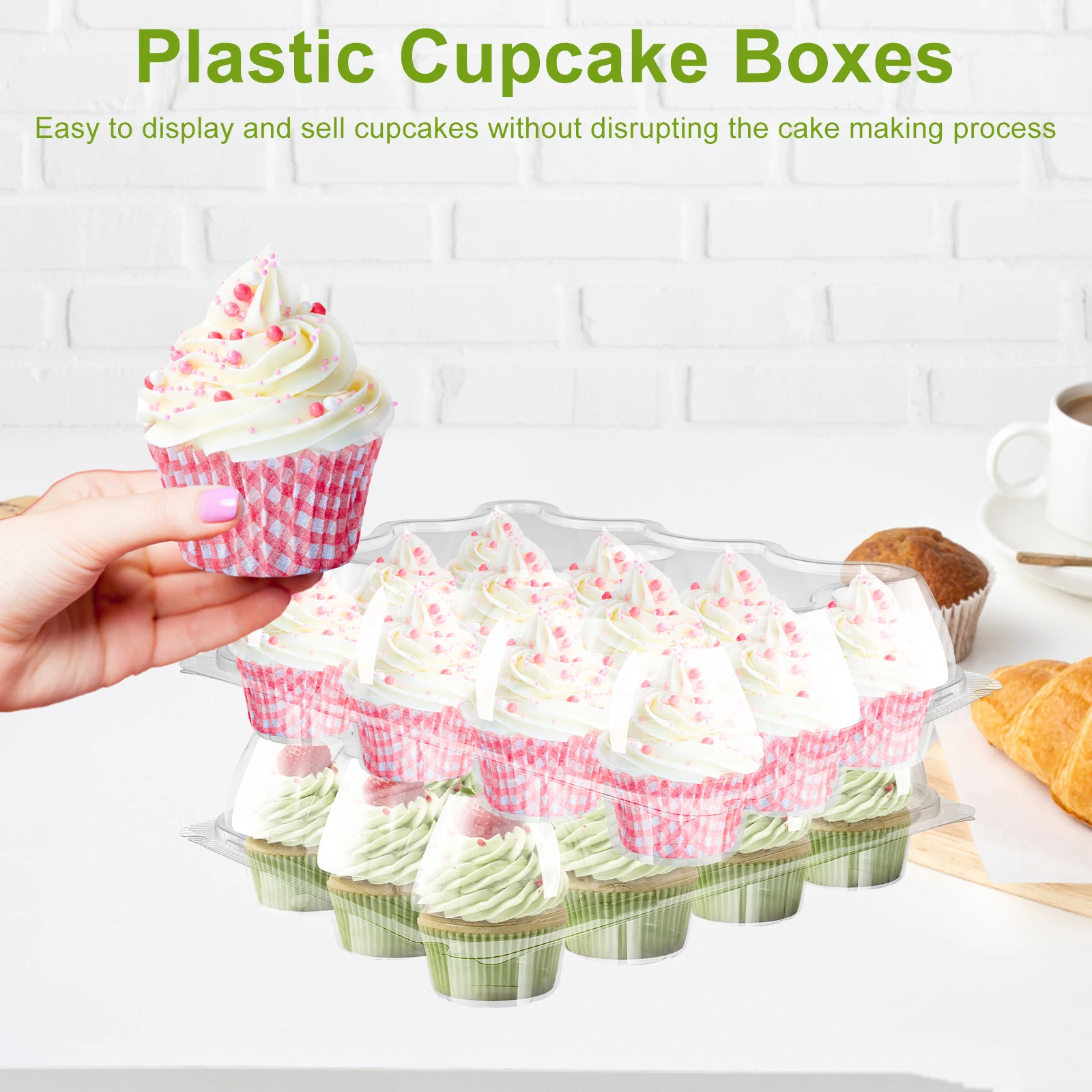 12/24Pcs 12-Hole Clear Plastic Cupcake Containers with Detachable Lids, Stackable Food-Grade Cake Boxes, Transparent Cupcake and Muffin Holders for Party, Wedding, Birthday, Bakery, and Event Supplies - 图片 3