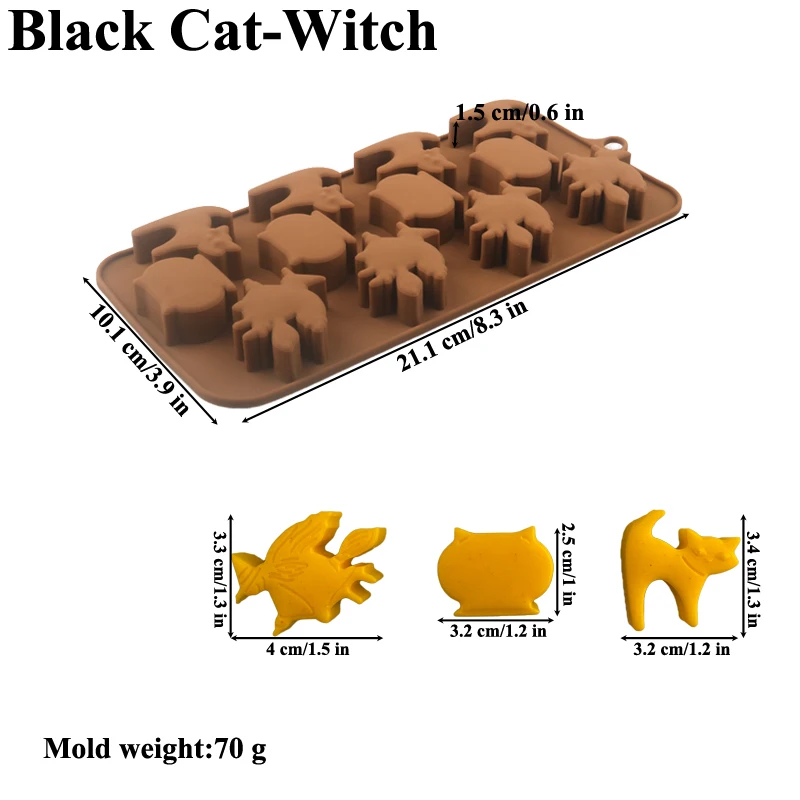 Halloween Silicone Cake Mold, Pumpkin Skull Bat Tombstone Ghost Spider Witch Shape Chocolate Mould, Non-Stick Baking Mold for Cookies, Candy, Jelly, Desserts, Party Decorations