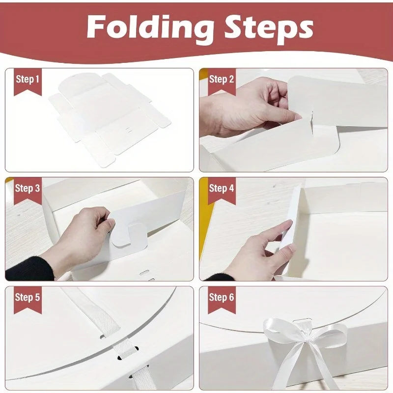 10 PCS Gift Boxes with Lids, 27208cm White & Black Paper Gift Boxes with Ribbon, Luxury Bridesmaid Proposal Boxes for Weddings, Birthdays, Special Occasions, Gift Wrapping Packaging - 图片 3