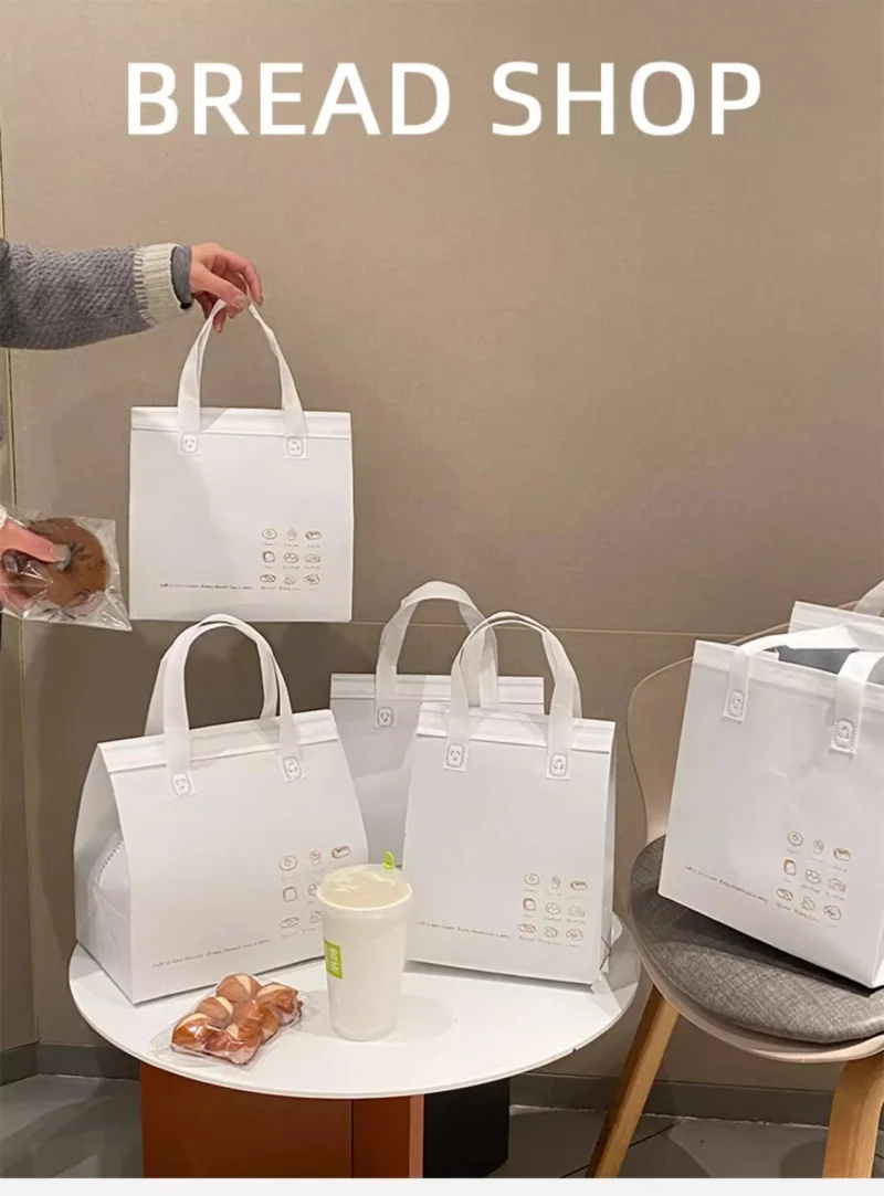 10pcs Non-Woven Insulated Tote Bags – Reusable Fabric Pouches for Cake, Bread, Drinks, and Food, Portable Thermal Carrier Keeps Hot or Cold, Ideal for Delivery, Picnic, Grocery, Work, School 2