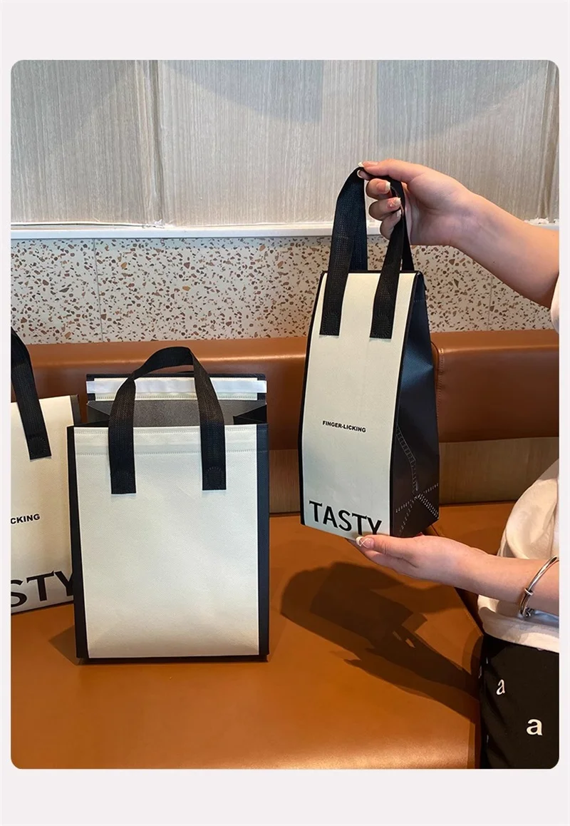 10pcs Non-Woven Insulated Tote Bags – Portable Reusable Fabric Pouches for Food, Cake, Drinks, and Snacks, Thermal Carrier Keeps Hot or Cold, Perfect for Delivery, Picnic, Grocery, Work, School 9