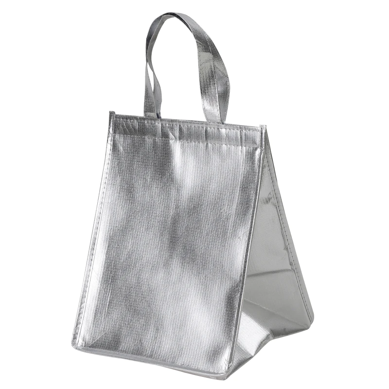 1Pc Silver Insulated Thermal Cooler Bag – Large Square Aluminum Foil Lunch Tote for Cakes, Sandwiches, Drinks, Coffee, and Fresh Food Storage, Portable Reusable Cooler Bag for Office, Picnic, and Delivery - 图片 10