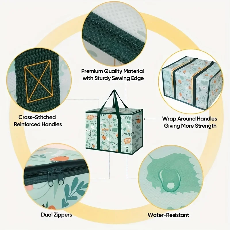 Large Reusable Grocery Tote Bag – Insulated Thermal Carrier Keeps Food and Drinks Hot or Cold for Hours, Durable Zipper Closure, Spacious Interior with Storage Compartments, Portable Lunch and Shopping Bag 1