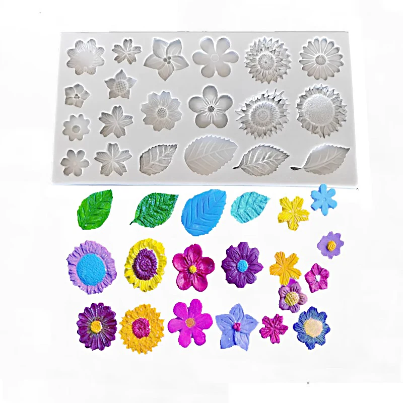 1pc Fondant Chocolate Silicone Mold with Rose, Leaf, Sunflower, and Small Daisy Flower Shapes, Non-Stick Flexible Baking Mould for DIY Candy, Cupcake, Jelly, Resin, Cake Decorating, and Sugarcraft Tools 1pc Fondant Chocolate Silicone Mold with Rose, Leaf, Sunflower, and Small Daisy Flower Shapes, Non-Stick Flexible Baking Mould for DIY Candy, Cupcake, Jelly, Resin, Cake Decorating, and Sugarcraft Tools
