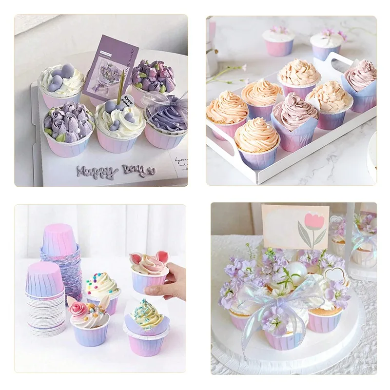 Gradient Color Cupcake Wrapper Baking Cups Grease-Proof Muffin Liners Containers High-Temperature Oven Safe Cupcake Holders Creative Dessert Wrappers for Parties and Baking