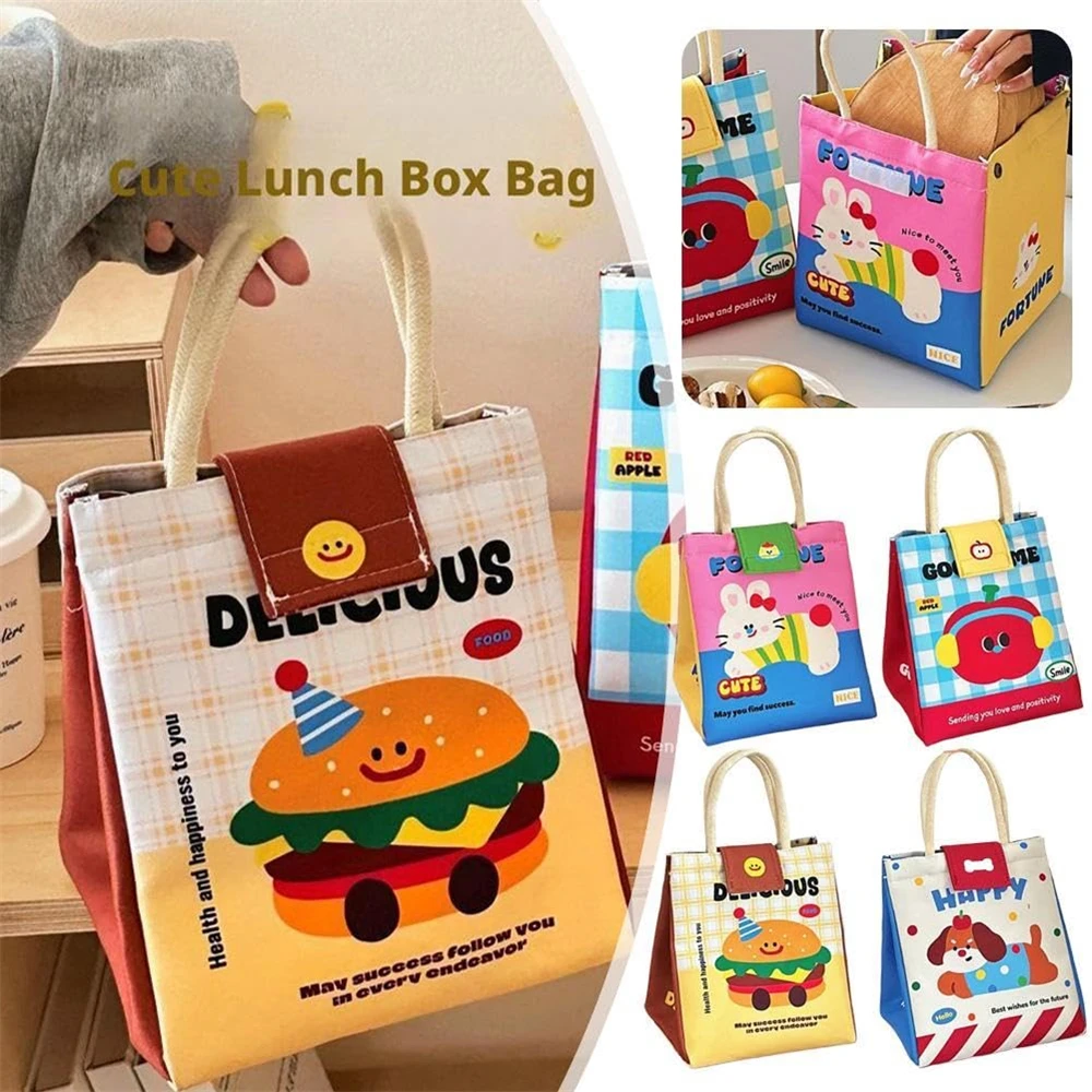 1pc Insulated Lunch Bag Cute Bento Tote Bag Fashionable Thermal Food Container for Office, School, and Travel, Large Capacity Reusable Lunch Box Carrier for Students and Workers