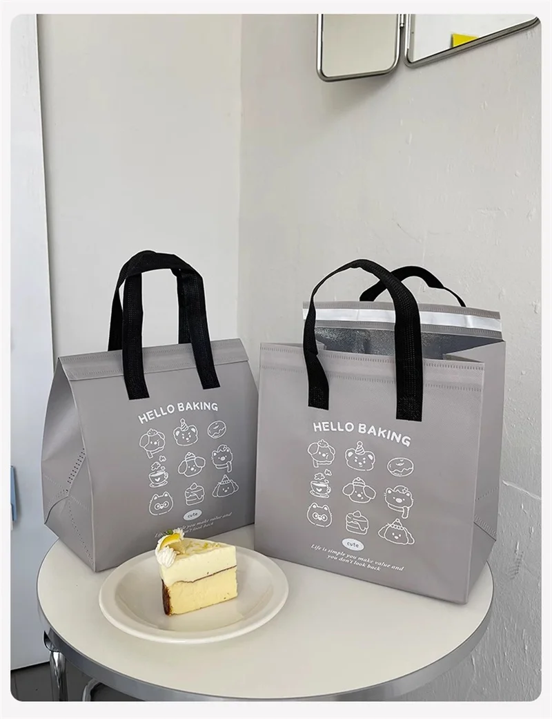 10pcs Grey/Silver Non-Woven Insulated Tote Bags – Portable Reusable Fabric Pouches for Food, Snacks, and Beverages, Thermal Carrier Keeps Hot or Cold, Perfect for Delivery, Picnic, Grocery, Work, School 9