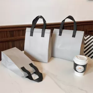Insulated Tote Bag 🛍️ Grey Non-Woven Insulated Tote Bags – 10pcs Reusable Thermal Fabric Pouches – Portable Food, Drinks, Lunch, Grocery Delivery Carrier – Keep Warm or Cold – Perfect for Travel, Work, School, Picnic