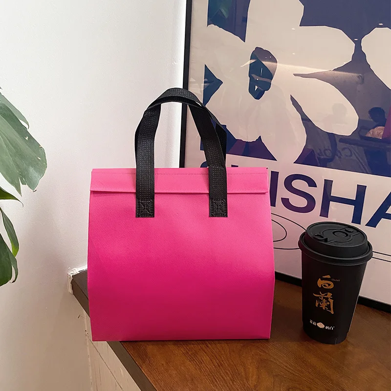 10pcs Pink Non-Woven Insulated Tote Bags – Reusable Fabric Pouches for Food, Drinks, Lunch, Grocery, Delivery, Picnic, Keep Warm or Cold, Portable Thermal Storage Carrier for Work, School, Travel - 图片 19