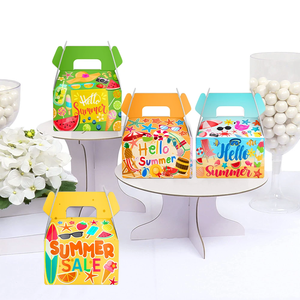 6/12Pcs Hawaiian Paper Gift Boxes with Handle, Candy and Cookie Packaging Bags for Tropical Summer Beach Party, Pool Party Decorations, Birthday Wedding Favors, Dessert Gift Boxes for Summer Celebration Supplies - 图片 3