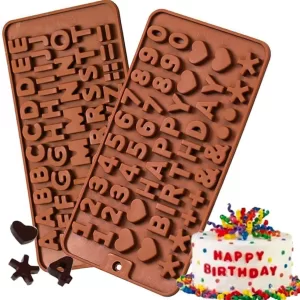 2 Pieces Chocolate and Letter-Shaped Silicone Mold – Kitchen Baking Utensils for DIY Cake, Biscuits, Ice Cubes, Chocolate, Candy, Resin, Fondant, Pastry, and Creative Dessert Decorations