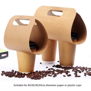 10 Pcs Portable Kraft Paper Cup Holder Takeaway Coffee Milk Tea Arc Cups Carry Creative Disposable Plastic-Free Beverage Packaging Bag Coffee Cup Carrier