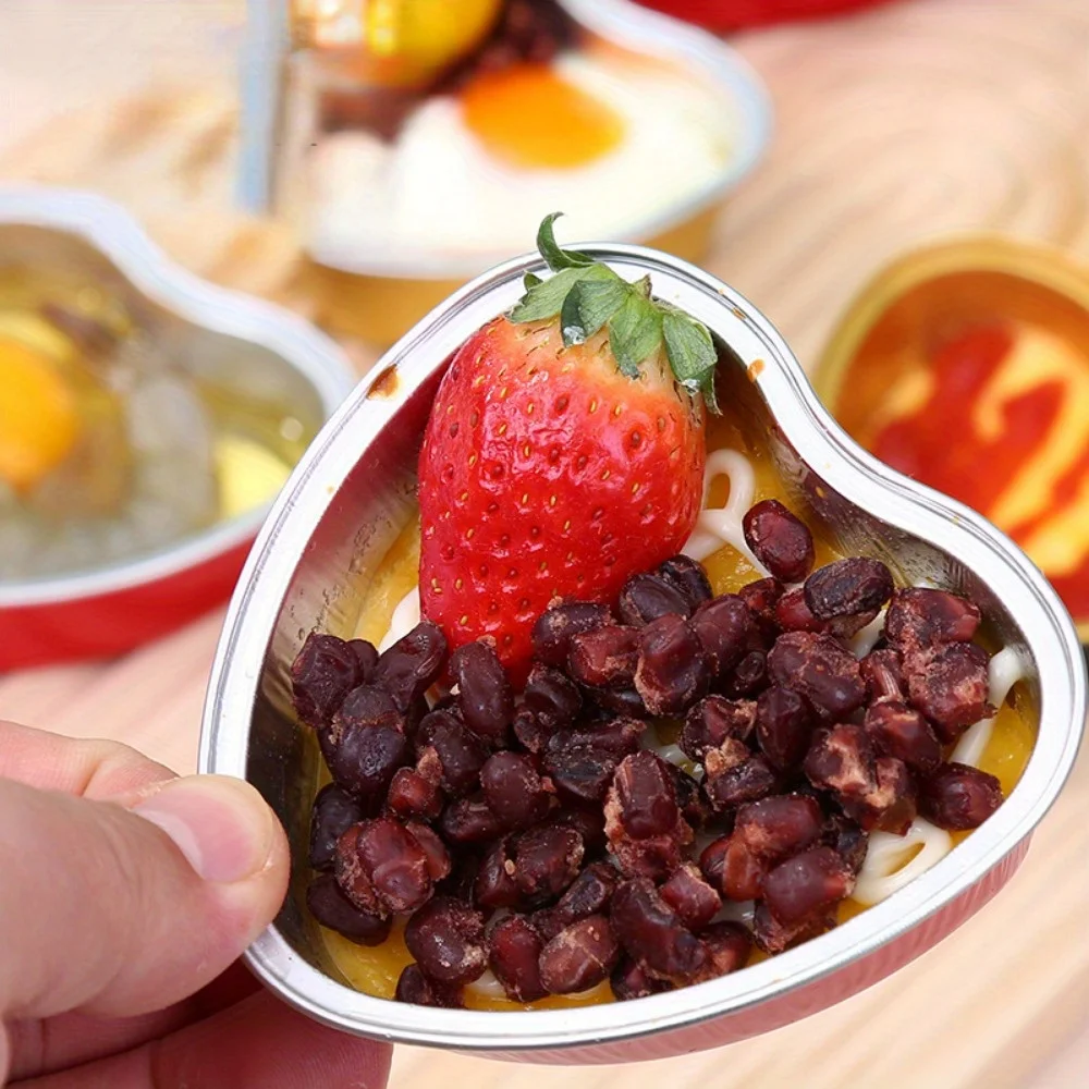 20PCS Heart Shape Disposable Aluminum Foil Cupcake Liners with Lids, Mini Cake Pans, Perfect for Weddings, Birthdays, Parties, Baking, and Kitchen Gadgets, Ideal for Cupcakes, Desserts, and Treats