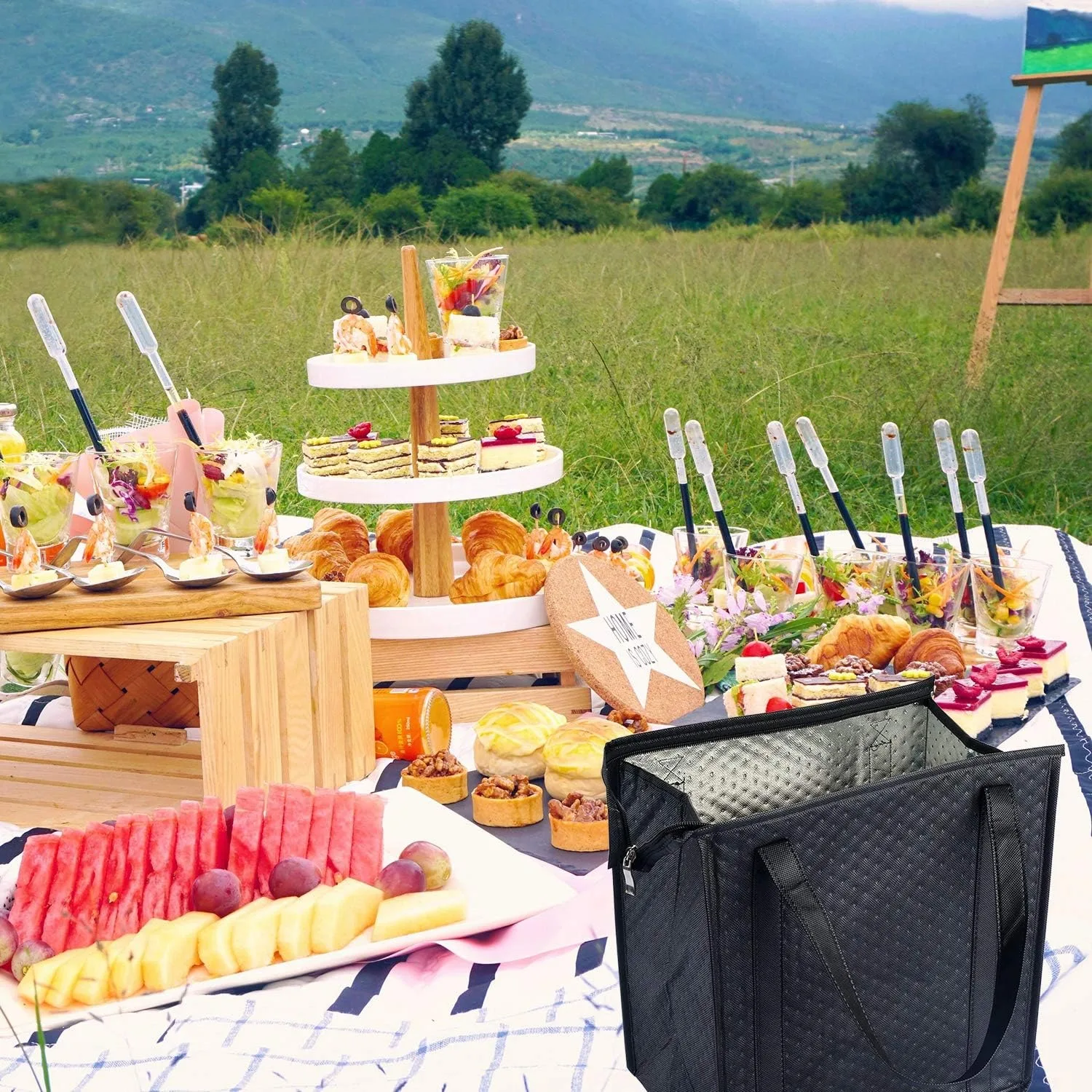 1 Large Insulated Shopping Bag Reusable Cooler Tote with Handle and Zipper Closure, Thermal Food Carrier for Hot and Cold Meals, Grocery Shopping, Picnic, Travel, and Outdoor Use - 图片 5