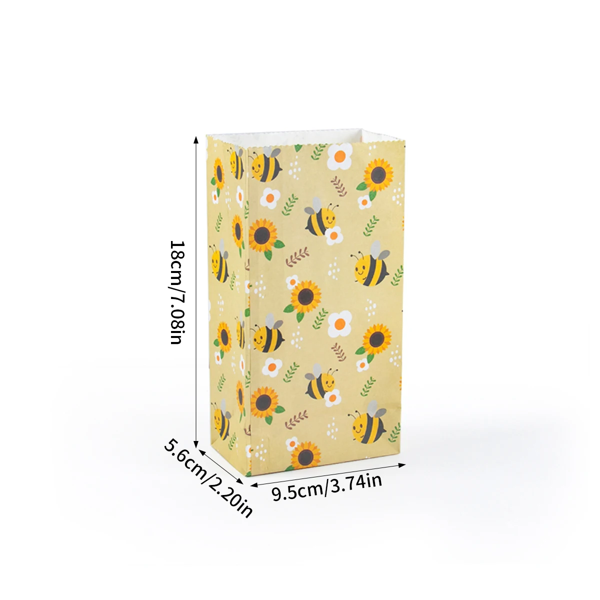 10/20PCS Yellow Bee Gift Bags – Cute Bee and Sunflower Print Paper Bags for Birthday Parties, Summer Parties, Candy Bags, Kid Gifts, and Party Packing Supplies