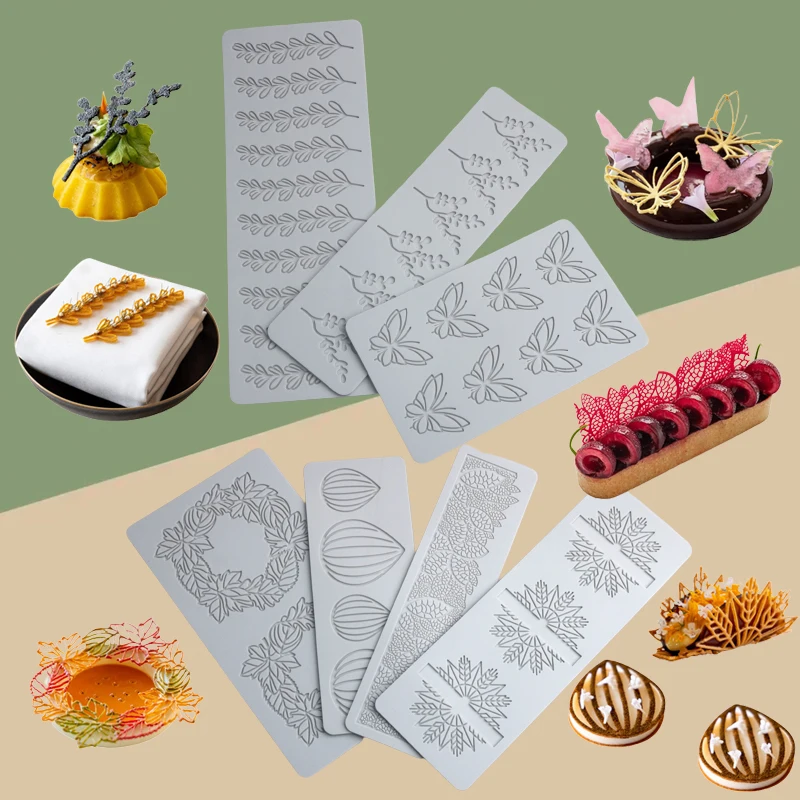 Silicone Lace Mat Butterfly and Leaf Pattern, Sugarcraft Cake Decorating Mold Pad, Flexible Silicone Fondant Mat for DIY Chocolate, Cookies, Candy, Cupcakes, Desserts, Baking Tools, Reusable Non-Stick