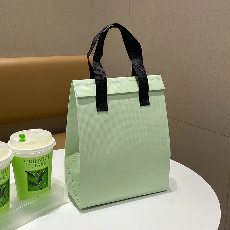 10pcs Green Non-Woven Insulated Tote Bags – Portable Reusable Meal Carrier Pouches for Lunch, Snacks, Drinks, Grocery, Delivery, Picnic, Hot or Cold Food Storage for Work, School, Travel - 图片 3