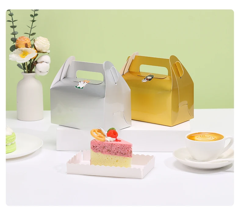 10Pcs Cardboard Gift Cake Boxes Pink Green Dessert Packaging Boxes with Handle, Portable Pastry Cookie Muffin Cupcake Container for Wedding Birthday Baby Shower Party Supplies 7
