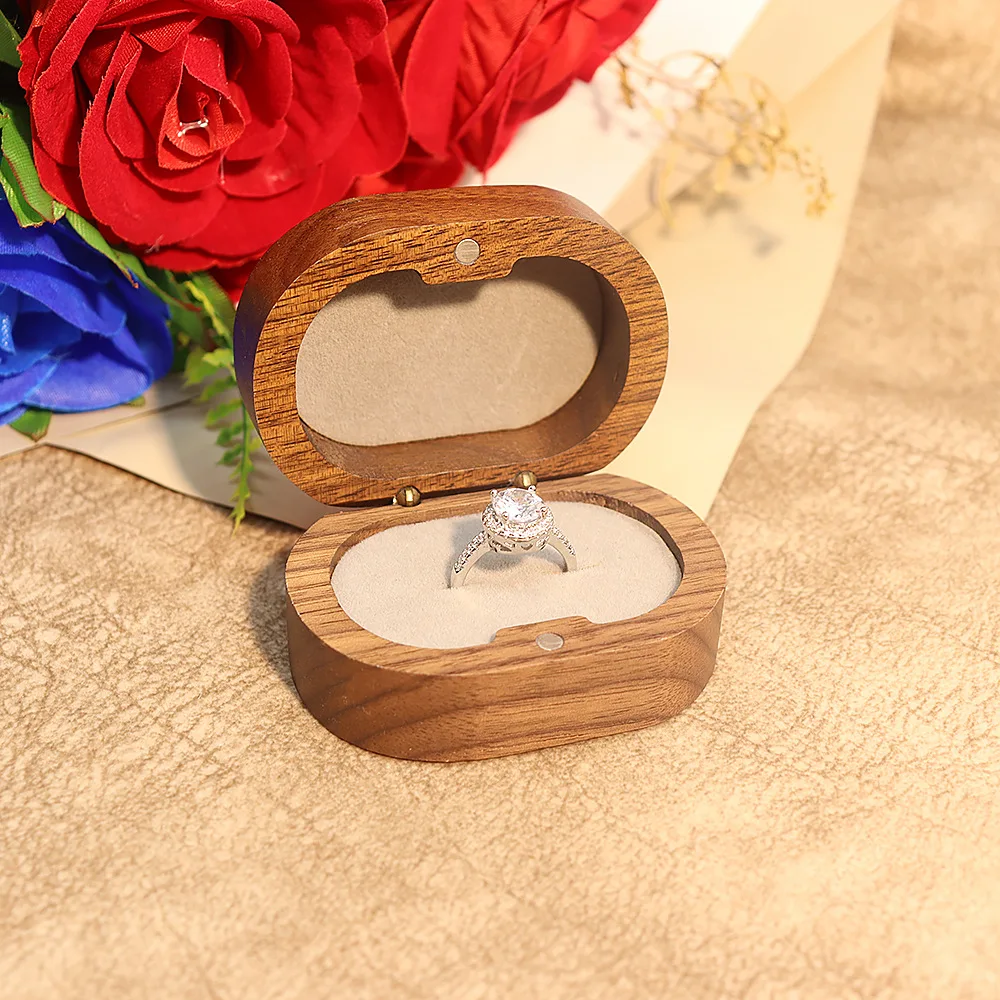 Handmade Rustic Wooden Wedding Ring Box with Velvet Interior and Magnetic Closure – Walnut Jewelry Packaging Case for Proposal, Engagement, Christmas Gift, and Elegant Ring Display Storage - 图片 10