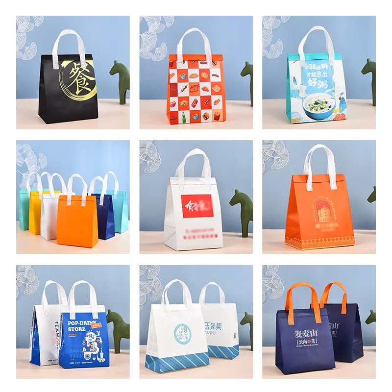 10pcs Non-Woven Insulated Tote Bags – Reusable Thermal Cooler Pouches for Food, Cake, Drinks, and Lunch, Portable Delivery and Takeaway Bags with Handles, Eco-Friendly Storage for Office, School, and Picnic - 图片 5