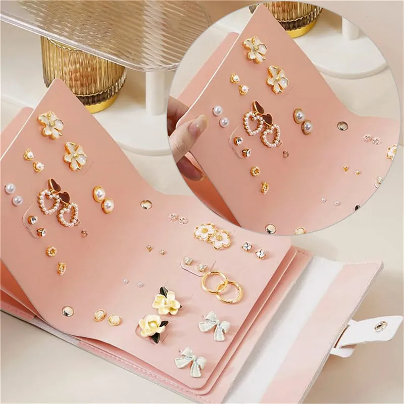 Travel Jewelry Organizer | 1PC PU Leather Ear Stud Storage Bag, Multi-Layer Jewelry Organizer, Book-Type Storage Bag for Earrings, Rings, Necklaces, and Small Jewelry Accessories, Compact Jewelry Case for Travel and Home Use