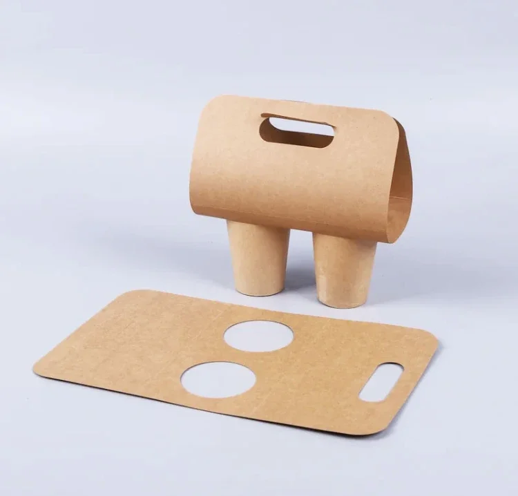 Kraft Paper Cup Holder White Disposable Milk Tea Takeout Anti-Spillage Single Double Hole Beverage Carrier Originality Portable Package for Coffee Tea Party Café Event Accessories