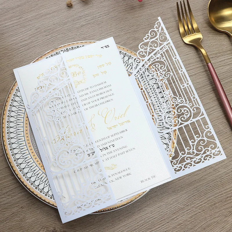 50PCS Laser Cut Wedding Gate Invitations – Elegant Pink and Gold Engagement Greeting Cards with Customizable Printing, Perfect for Bridal Shower, Anniversary, Birthday, Banquet, and Party Supplies - 图片 4