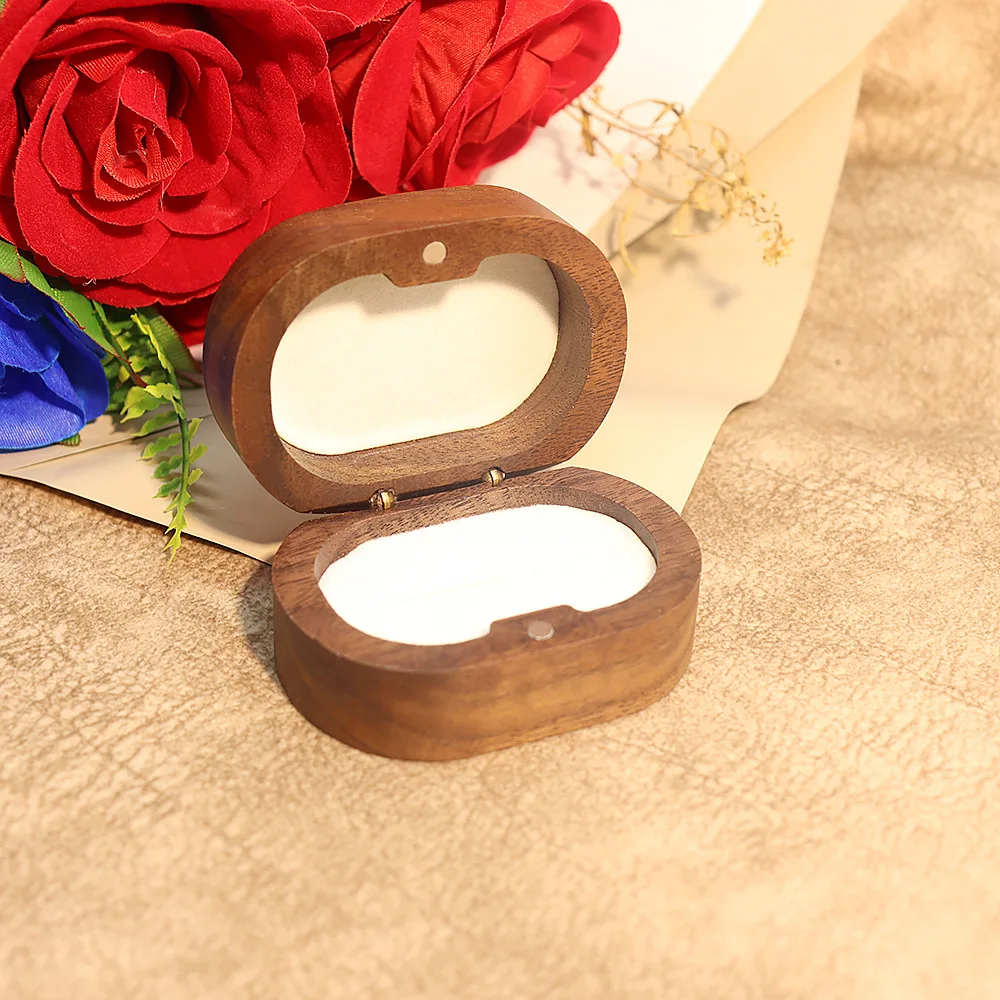 Handmade Rustic Wooden Wedding Ring Box with Velvet Interior and Magnetic Closure – Walnut Jewelry Packaging Case for Proposal, Engagement, Christmas Gift, and Elegant Ring Display Storage - 图片 17