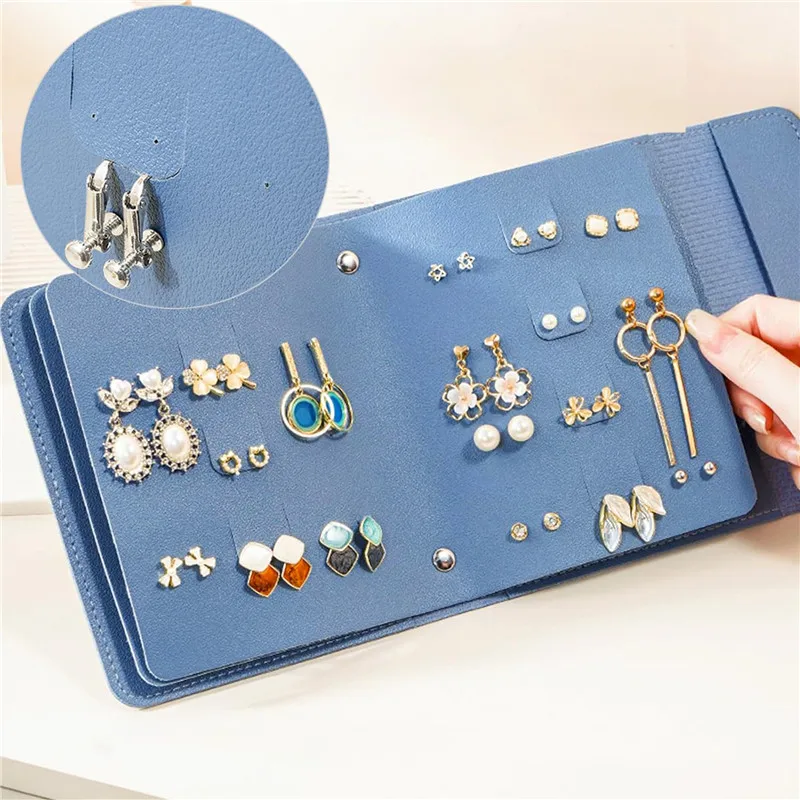 Travel Jewelry Organizer | 1PC PU Leather Ear Stud Storage Bag, Multi-Layer Jewelry Organizer, Book-Type Storage Bag for Earrings, Rings, Necklaces, and Small Jewelry Accessories, Compact Jewelry Case for Travel and Home Use