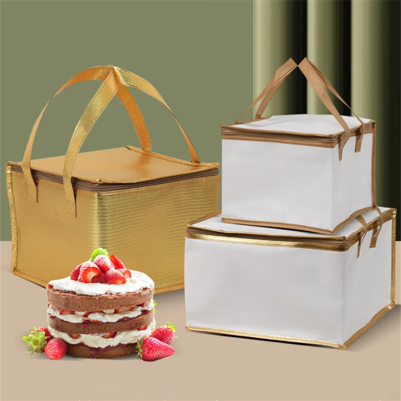 6/8/10 Inch Foldable Large Cooler Bag – Portable Insulated Cake and Food Thermal Box with Ice Pack, Waterproof Lunch Bag for Delivery, Picnic, Office, Reusable Food Carrier for Cakes, Meals, Drinks