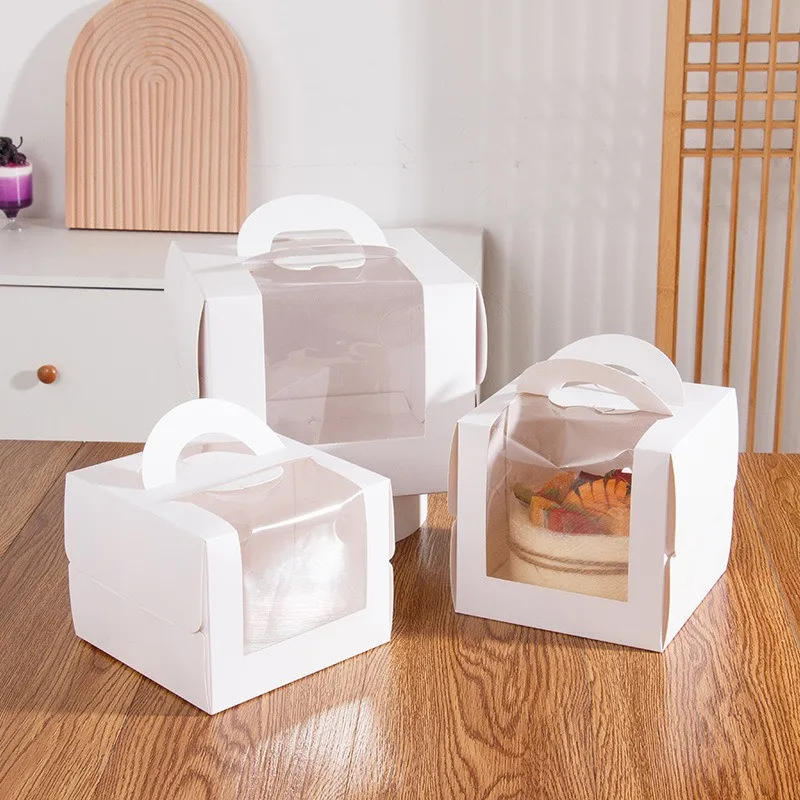 5Pcs White Paper Cake Boxes with Clear Window, Portable 3/4/6/8/10 Inch Dessert Packaging Containers for Birthday Wedding Party DIY Cake Presentation Supplies - 图片 5