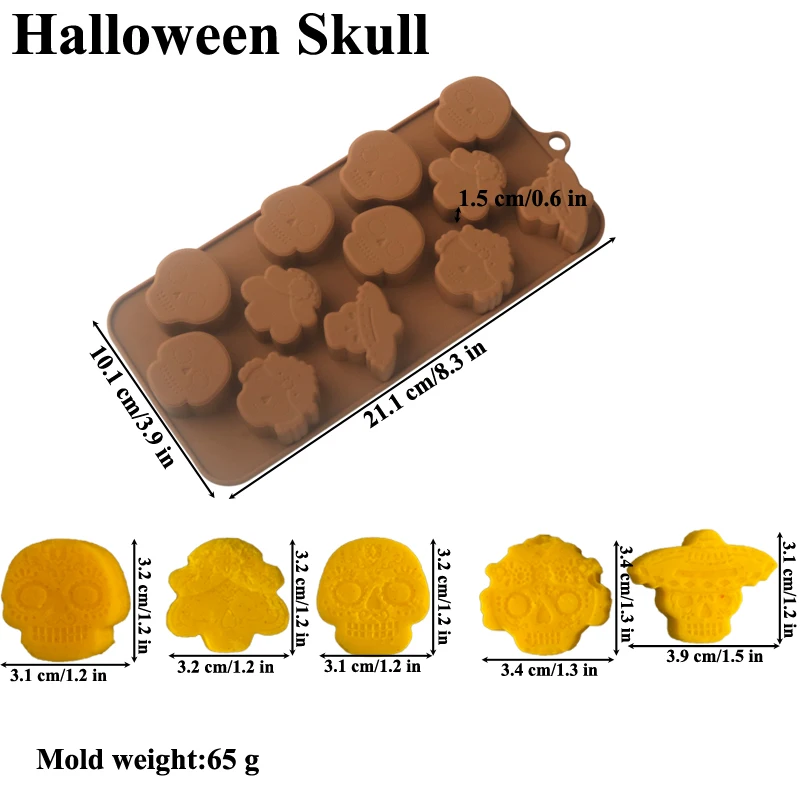 Halloween Silicone Cake Mold, Pumpkin Skull Bat Tombstone Ghost Spider Witch Shape Chocolate Mould, Non-Stick Baking Mold for Cookies, Candy, Jelly, Desserts, Party Decorations