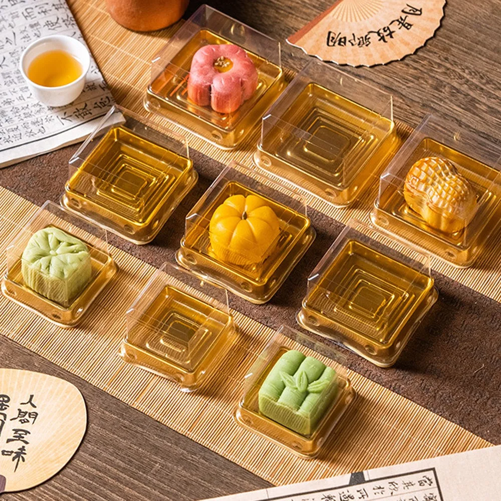 50Pcs Moon Cake Boxes, Square Plastic Cupcake and Muffin Containers, Transparent Pastry Display Boxes, 50/80/100g Clear Dessert Packaging Holders for Wedding, Birthday, Party, and Bakery Supplies - 图片 7
