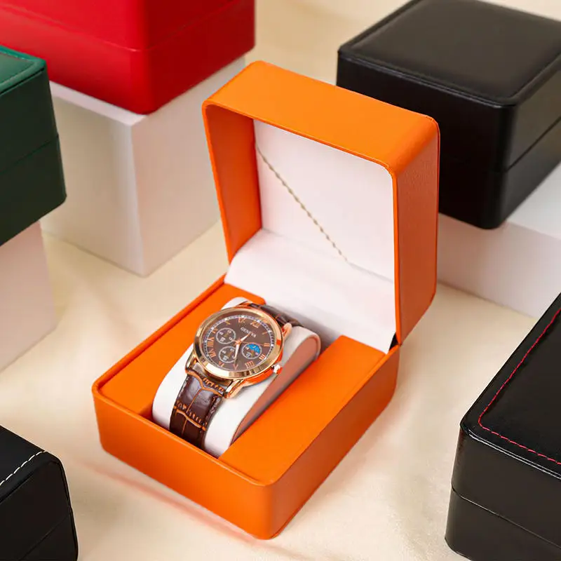 High Grade PU Leather Single Watch Gift Box with Pillow – Elegant Wristwatch Display Case Organizer for Men, Jewelry Storage & Watch Packaging Box, Luxury PU Leather Presentation Box 8