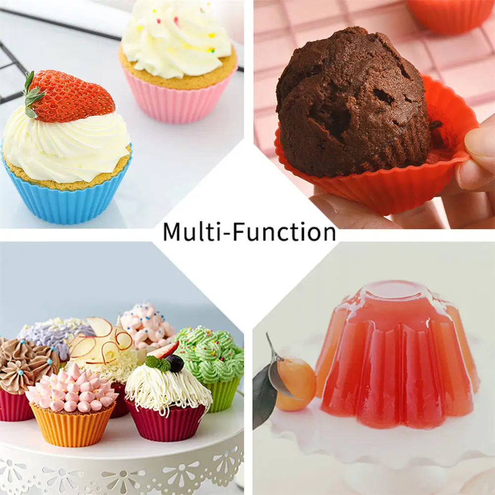 12pcs/Set Round Silicone Cake Molds, Muffin and Cupcake Baking Molds for DIY Baking, Kitchen Cooking, Cake Decorating, Non-Stick Reusable Bakeware, Dessert Makers and Culinary Tools 4