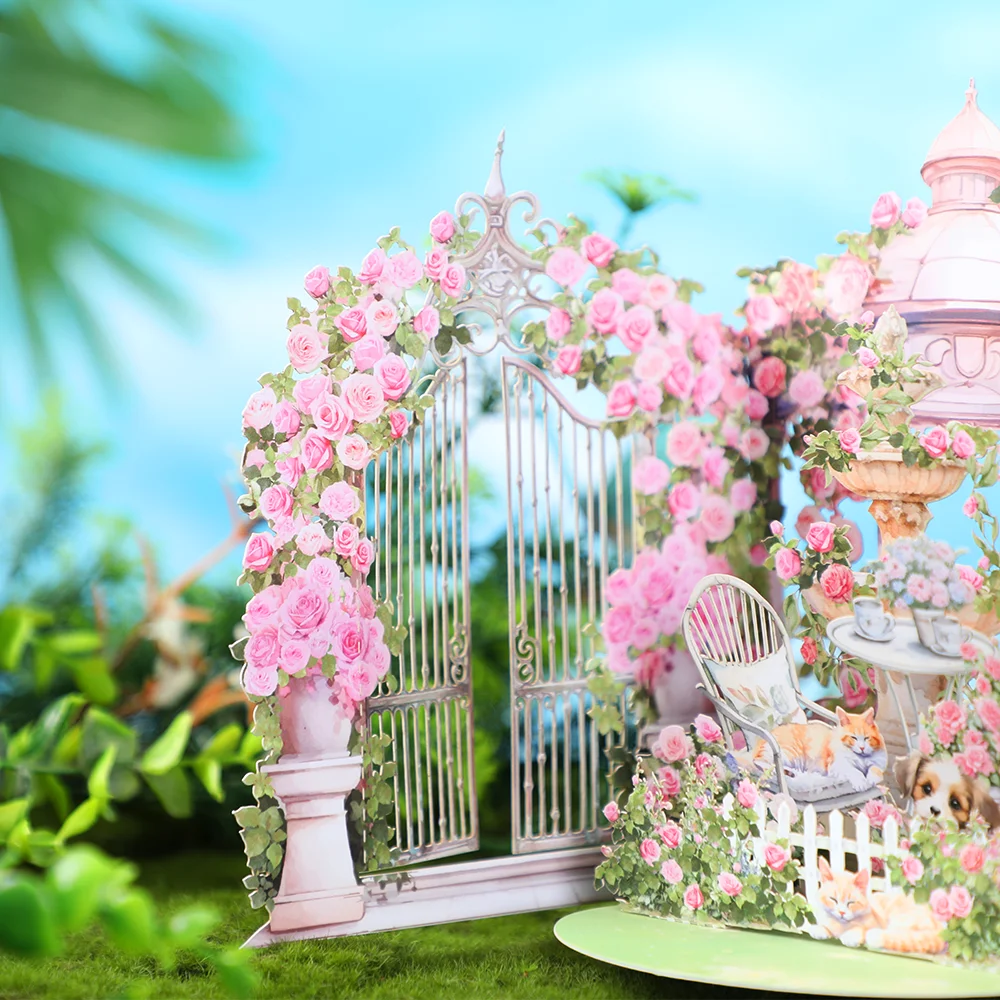 Floral 3D Pop Up Greeting Card with Envelope – Pink Rose Garden Design for Birthday, Mother’s Day, Valentine’s, Anniversary, Romantic Blessing Gift for Mom, Wife, Girlfriend, Friends, Special Occasions