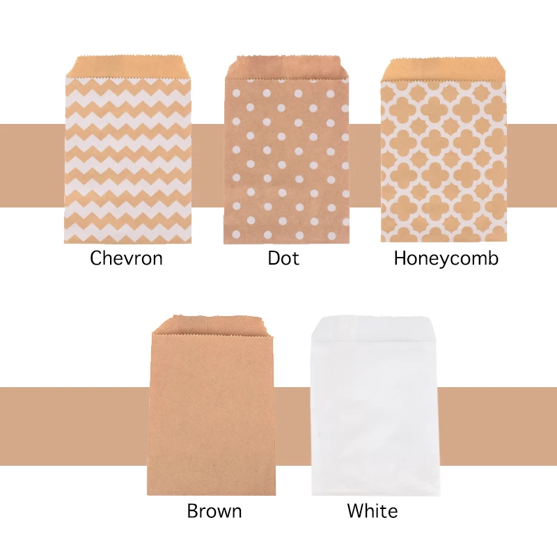 50pcs Kraft Paper Candy Bags with Wave Dot Pattern | 15x10cm Recyclable Biscuit Snack P... - SKU KPCB2006 - UGI Packaging