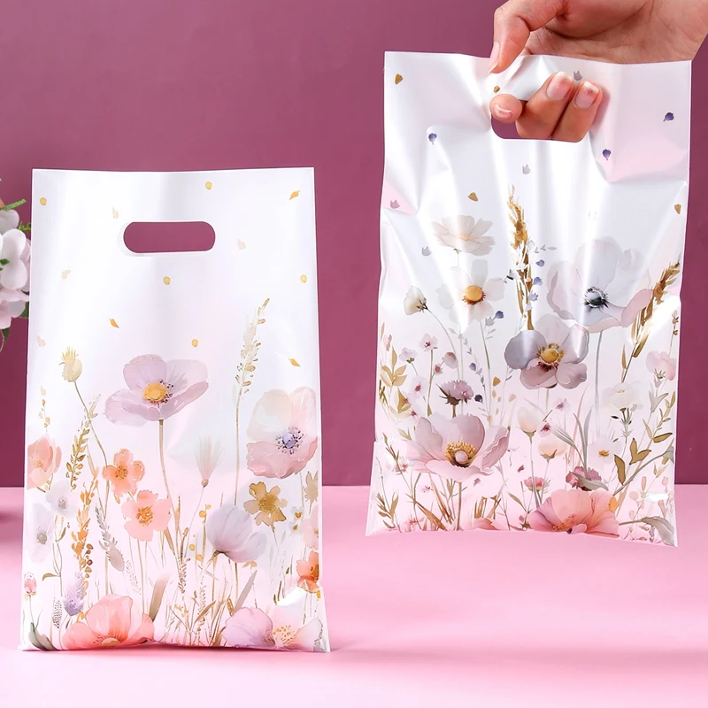 10/25/50pcs Wildflower Themed Handbag Candy Bags, Spring Floral Birthday Party Gift Packaging Bags for Baby Shower, Wedding, and Girl Party Supplies