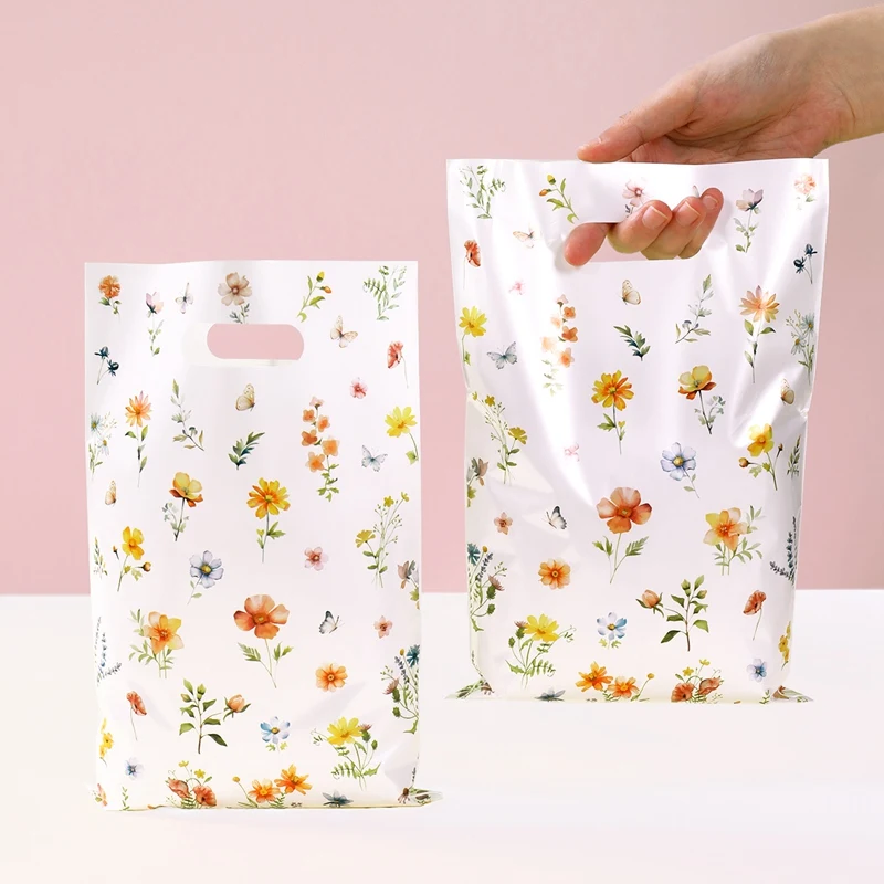 10/25/50pcs Wildflower Themed Handbag Candy Bags, Spring Floral Birthday Party Gift Packaging Bags for Baby Shower, Wedding, and Girl Party Supplies 10