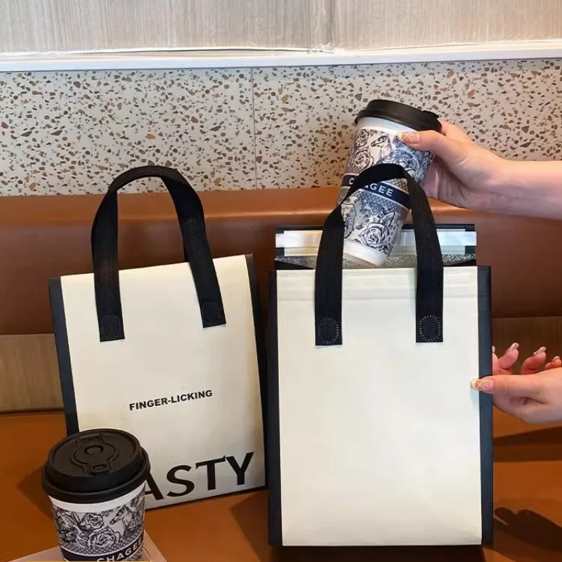 10pcs Non-Woven Insulated Tote Bags – Portable Reusable Fabric Pouches for Food, Cake, Drinks, and Snacks, Thermal Carrier Keeps Hot or Cold, Perfect for Delivery, Picnic, Grocery, Work, School - 图片 3