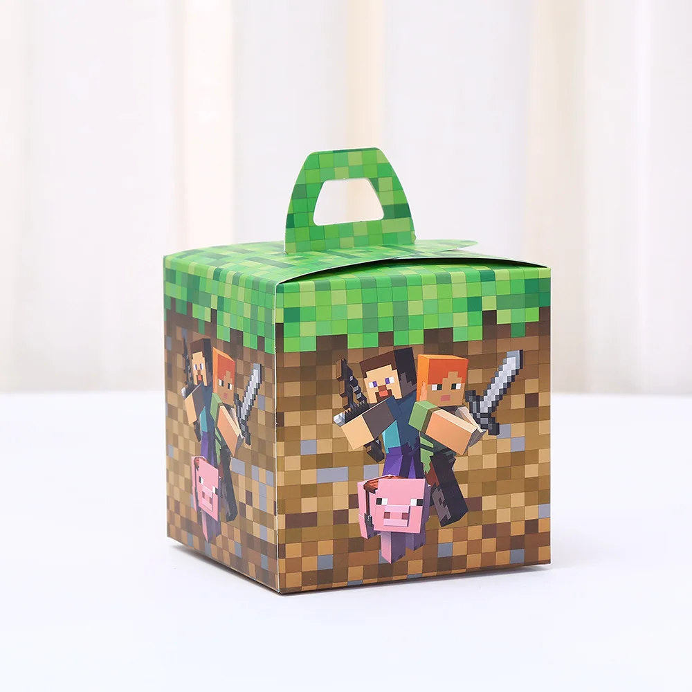 12Pcs Pixel Game Square Candy Boxes Birthday Party Decoration Cartoon Gift Boxes Festival Supplies Paper Handheld Packaging Boxes DIY Treat Boxes Party Favor Accessories for Kids