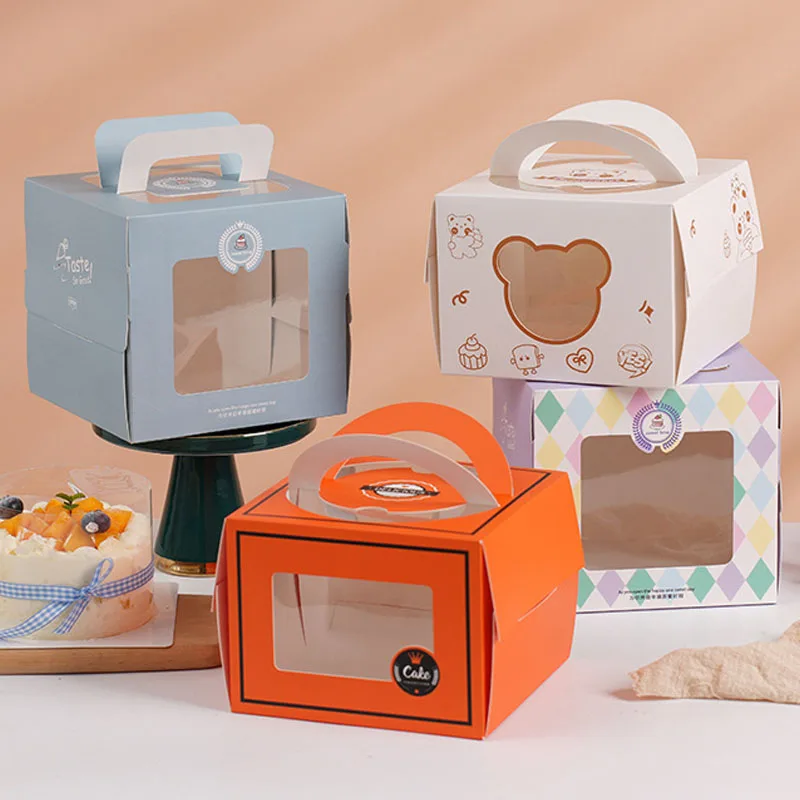 10Pcs Portable Handle Cake Boxes with Clear Window, Cupcake Pastry Cookie Dessert Packaging Boxes, Foldable Birthday Party Wedding Baby Shower Bakery Gift Containers 3