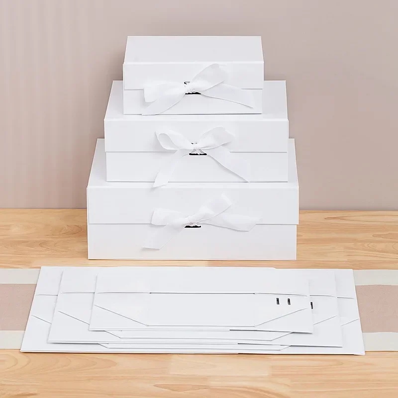 Cardboard White Black Gift Package Box Large Corrugated 3-Layer Magnetic Closure Folding Box Luxury Blank Carton for Packaging Wedding Party Favors, Birthday, Anniversary, Bridesmaid, Groomsman Gifts - 图片 5