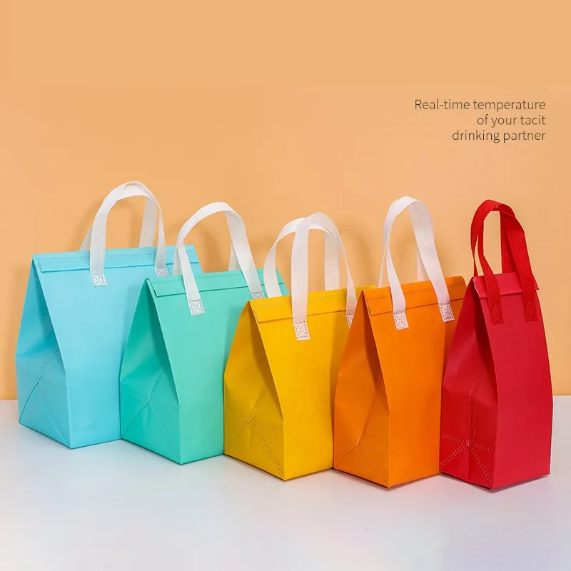 Non-Woven Tote Bag with Custom Logo – Portable Insulated Lunch and Cake Carrier, Thermal Food Delivery Takeaway Bag with Handles, Reusable Cooler Tote for Drinks, Meals, Pastries, Picnic - 图片 5